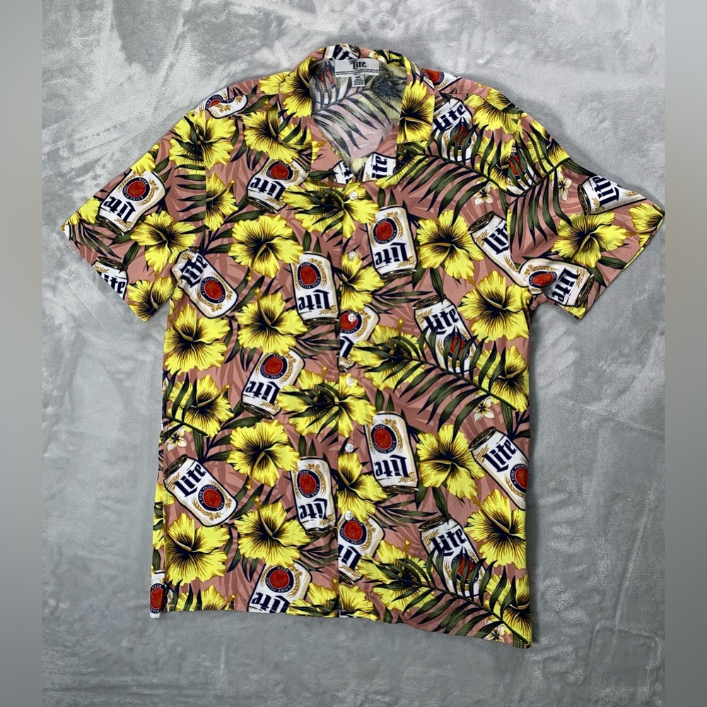 Miller Lite Tropical Shirt with Yellow Hibiscus